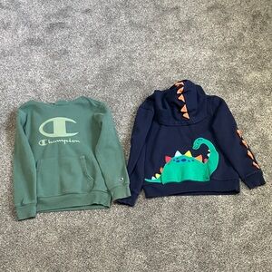 Champion Kids Green Logo Sweatshirt and Navy Dino Hoodie